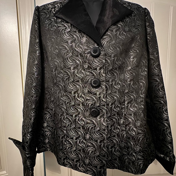 Le Suit Women’s Blazer Jacket silver floral print single breastedSize 10 petite - Picture 3 of 10